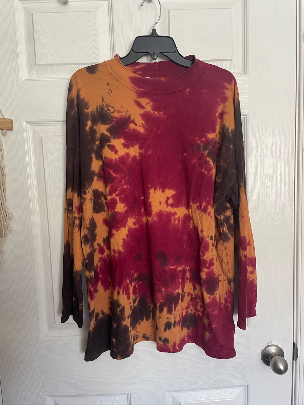 We The Free 100% Cotton Mens Large Long Sleeve Tie-Dye Top Maroon, Mustard Brown